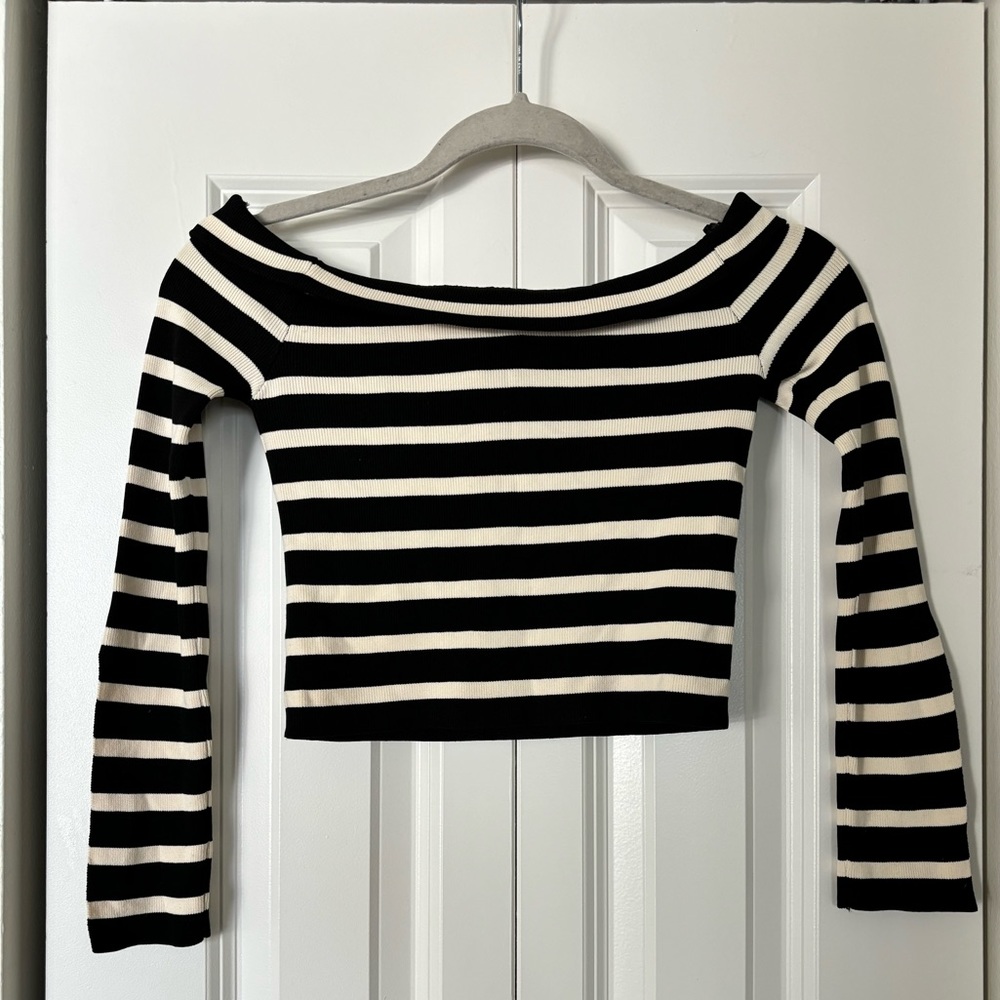 Top Shop Striped Long Sleeve Crop Top